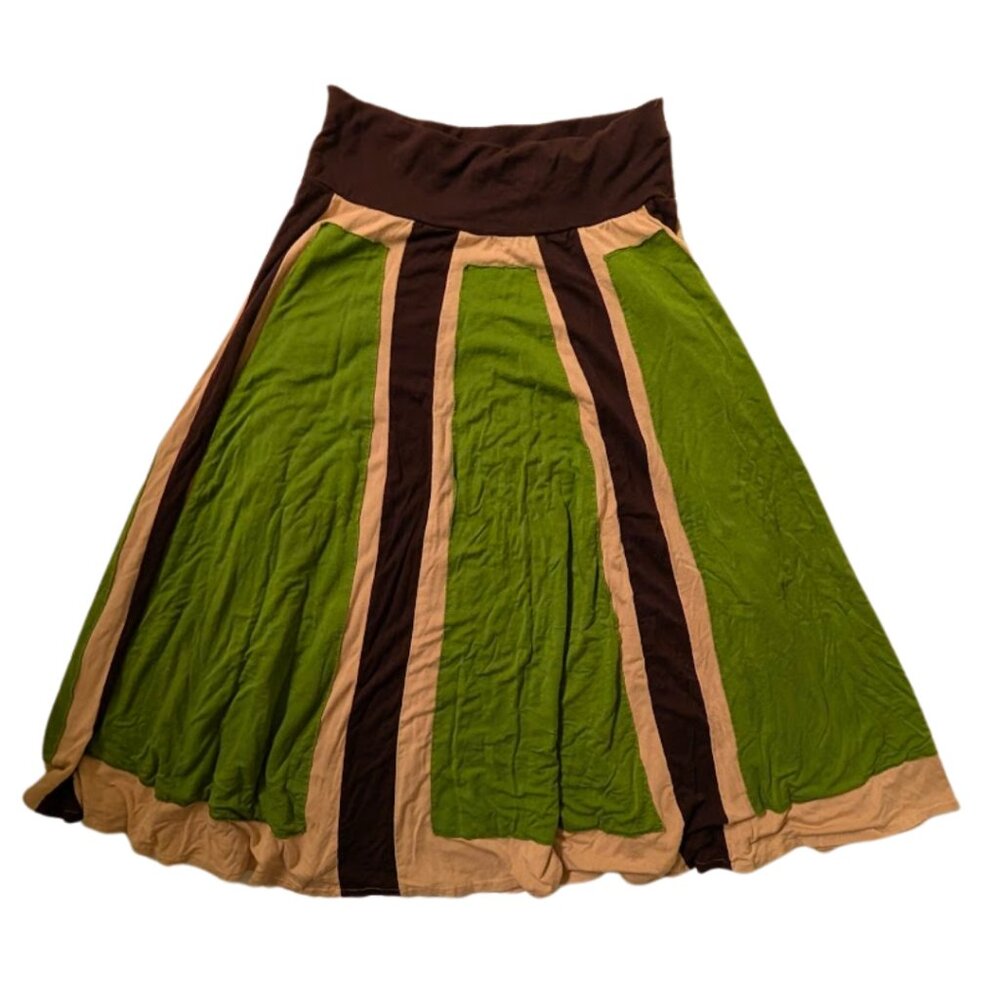 Vintage Low Rise Y2K Green and Brown Boho Maxi Skirt